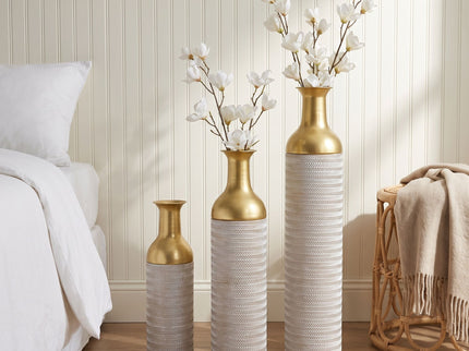 Decorative Tall Floor Vases For Home Decor (Set of 3) - White / Gold