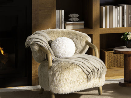 Ayla - Round Sphere Accent Ball Throw Pillow - Curly White