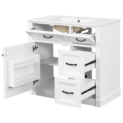 Modern Bathroom Vanity With Sink, 4 Drawers, Soft-Close Door, Adjustable Shelf