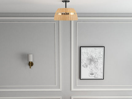 Twinkle - Double Lights Semi Flush With Shade - Black / Rattan
