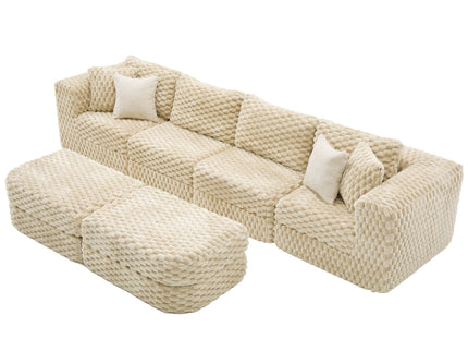 Modular Sectional Sofa, Boneless Couch With 2 Movable Ottomans