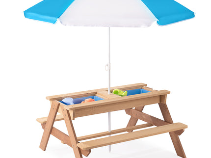 3-In-1 Kids Outdoor Wooden Picnic Table With Umbrella, Convertible Sand & Water, ASTM & CPSIA Certification