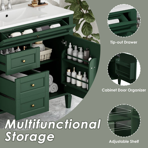 Bathroom Vanity With Top Sink, 2 Drawers And Tip Out Drawer