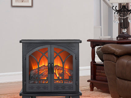 24" 3D Flame Electric Infrared Quartz Fireplace Stove With Remote Control - Antique Black