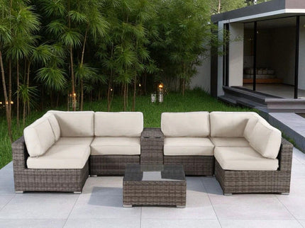 Elegant 4 Person Wicker Patio Seating Set With Cushions And Glass Top Table