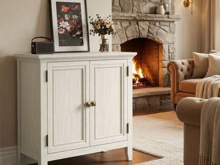 2 Door Buffet Cabinet With Adjustable Shelves - Matte White / Grayish