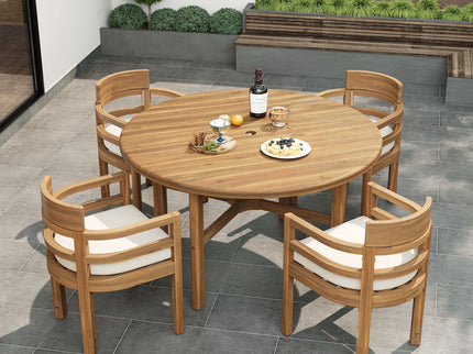 5 Piece Round Patio Table & Cushioned Armrest Chairs, Outdoor Dining Set With Umbrella Hole