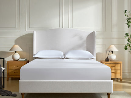 Hannah - Upholstered Wingback Bed Size / Tall Headboard Upholstered King Bed / Premium Textured Look / Minimalist Designs / No Box Spring Needed
