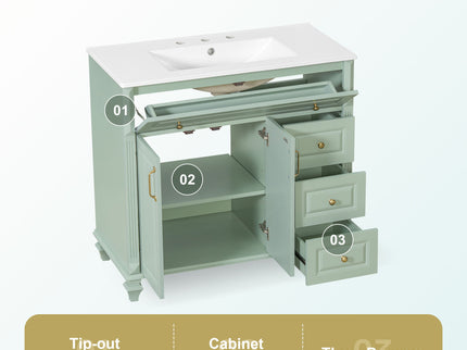 Modern Bathroom Vanity With Sink, 3 Drawers & 2 Doors