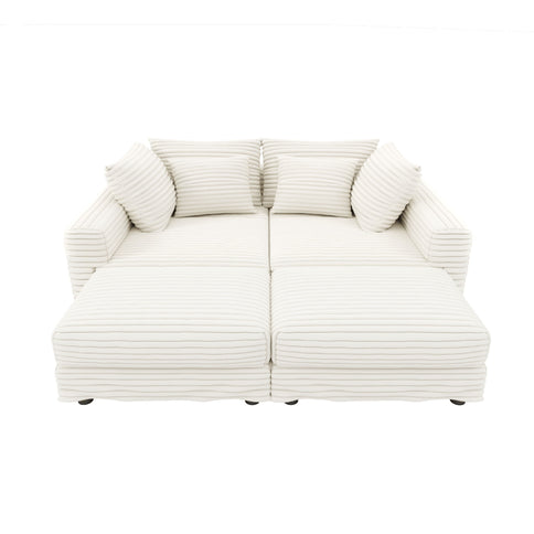 Deep Seat Convertible Sofa With Soft Pillows And Ottomans