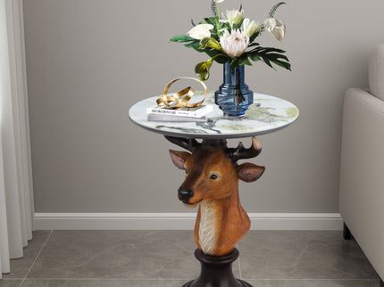 Deer Head Accent Table, Animal Statue For Living Room - Brown
