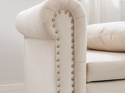 Chaise Lounge Indoor, Lounge Chair For Bedroom With Storage & Pillow, Modern Upholstered Rolled Arm Chase Lounge For Sleeping With Nailhead Trim For Living Room Bedroom Office