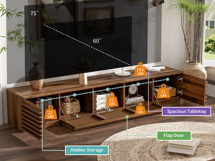 TV Stand For TVs, Entertainment Center With Cable Management And Soft Closing Hinges - Walnut