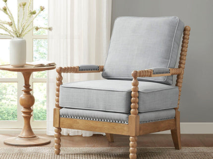 Arm Chair With Open Back Spindle Design, Padded Armrests