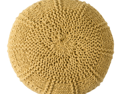 Yuny - Knitted Cotton Round Pouf With Modern Design - Yellow