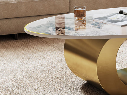Oval Coffee Table For Living Room - Gold / White