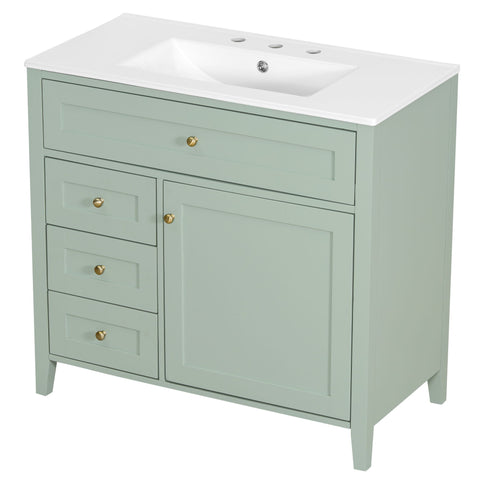 Bathroom Vanity With Sink, 3 Drawers & Cabinet With Adjustable Shelves