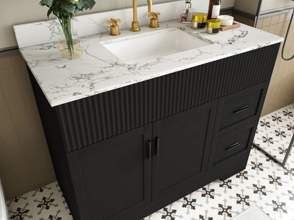 Bathroom Vanity Set, Fluted Cabinet, Soft Close Doors & Drawers, 3 Faucet Holes - Black