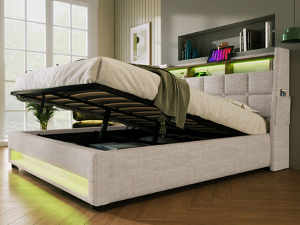 Upholstered Platform Bed With A Hydraulic Storage System, LED And USB Charging (Without Mattress)