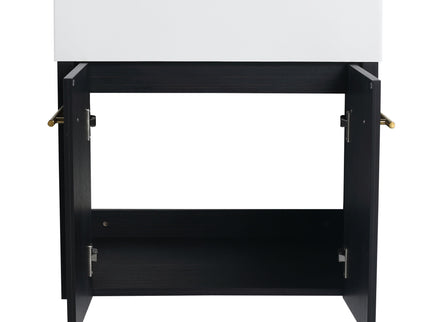 Modern Wall Mounted Bathroom Vanity With Resin Sink And Storage Rack