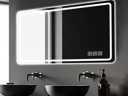 Frameless LED Bathroom Mirror Vanity With Anti Fog Front Lights - Silver