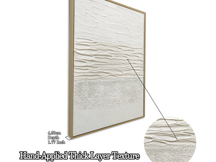 Framed Abstract Wall Art, Thick Textured Canvas Painting With Stone Accents (Set of 2) - Antique White