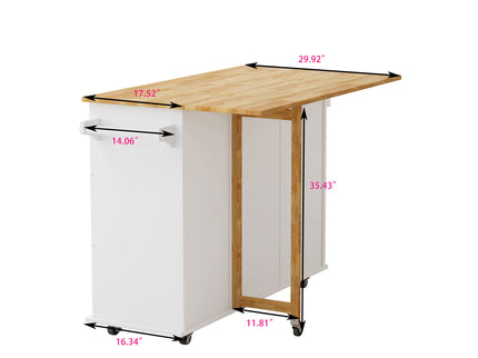 Kitchen Island Cart With 2 Door Cabinet, 3 Drawers, Spice Rack & Towel Rack - White