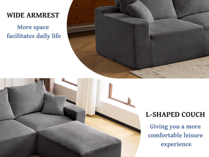 L Shaped Sectional Sofa, Full Compression 3 Seater Cloud Couch With Chaise
