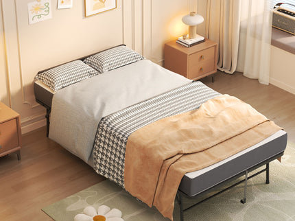 Twin Folding Bed With Adjustable Headboard, Memory Foam For Tall People, Heavy-Duty Portable On Wheels, Easy Assembly - Black
