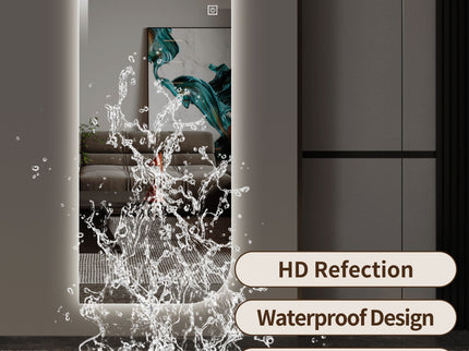 Irregular Shape LED Full Length Wall Mirror With 3 Color Dimmable Lighting - Silver