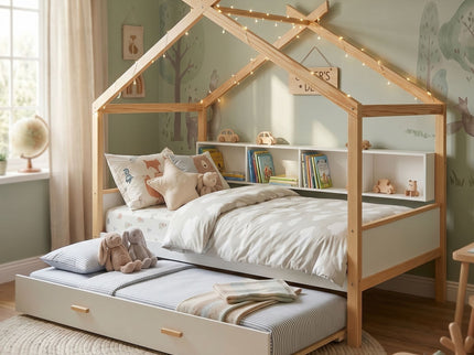 House Bed With Bookshelf Storage