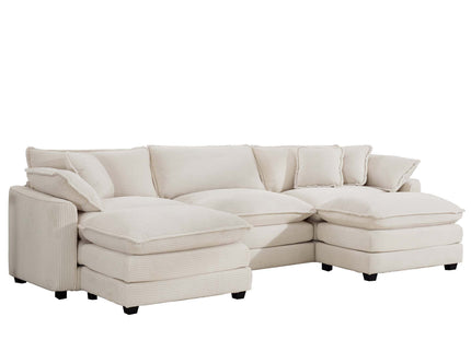 Modern Oversized Modular Cushion Sofa With Ottoman, Low Back, Deep Seating Sofa Set