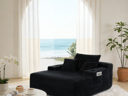 Convertible Chaise Lounge Chair With Wide Armrest & Throw Pillows - Black
