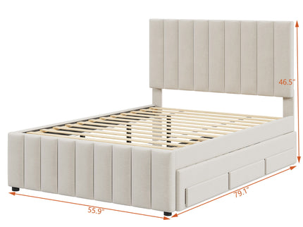 Upholstered Platform Bed With Twin Size Trundle And 3 Drawers