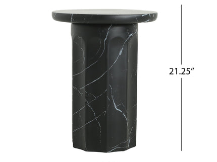 Outdoor Lightweight Concrete BMarble Effect Side Table, Living Room End Table - Black / Marble