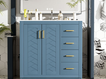 Bathroom Vanity With Sink, Storage Cabinet, Freestanding Set With 3 Drawers & Soft Closing Doors - Indigo