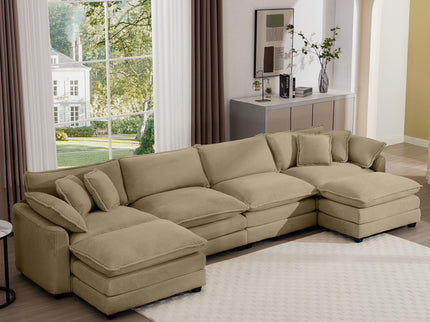 Oversized Modular Cushion Sofa With Ottoman, Low Back, Deep Seating Sofa Set