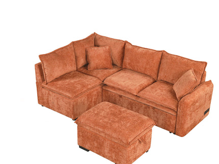 Convertible Sofa Bed Sectional Sofa Sleeper L-Shaped Sofa With A Storage Ottoman, Two Pillows, Two Power Sockets And Two USB Ports For Living Room