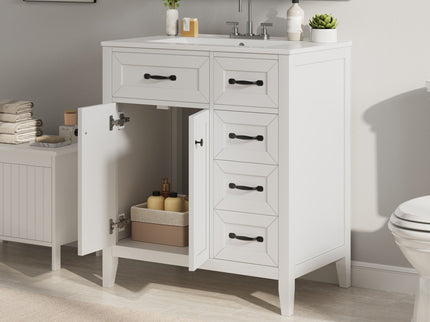 Bathroom Vanity With Sink, Freestanding Design, Soft Close Doors & Drawers - White