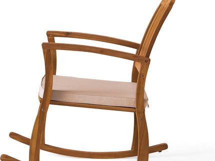 Acacia Wood Outdoor Patio Rocking Chair With Cushion (Set of 2) - Natural / Cream
