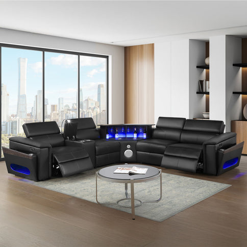 Nova - Sectional With Bluetooth Speaker, LED And Lifting Wine Cabinet