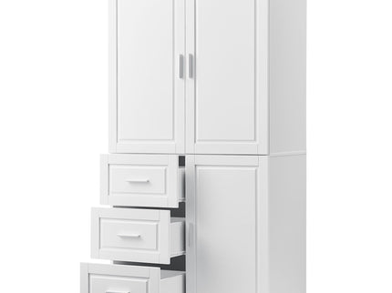 Tall Wide Storage Cabinet With Doors, 3 Drawers