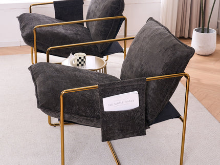 Upholstered Hanging Armchair With Arm Pocketsmetal Frame (Set of 2), Plated Craftsmanship, Crushed Foam Cushions And Skin-Friendly Woven Fabric For Living Room And Bedroom