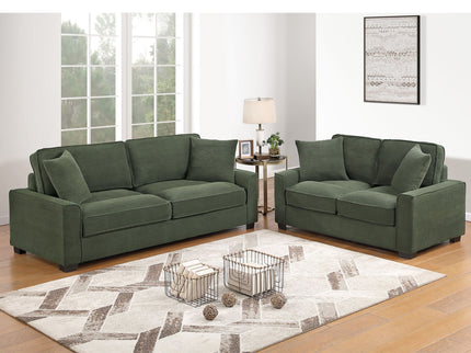Sofa & Loveseat 2 Piece Set With Accent Pillows - Forest Green