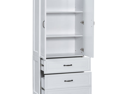 Tall Bathroom Storage Cabinet With 2 Doors And Drawers, Adjustable Shelf - White