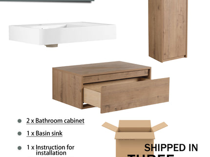 Modern Wall Mounted Bathroom Vanity With Resin Sink And Side Cabinet, Soft Close Drawer, Imitative - Imitative Oak