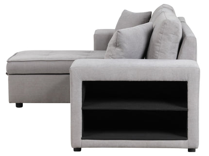 Modern L-Shape 3 Seat Reversible Sectional Couch, Pull Out Sleeper Sofa With Storage Chaise And 2 Stools For Living Room Furniture Set