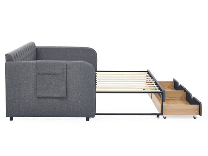Daybed With Trundle And Storage Drawers, Flat Arms With Pocket