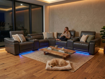 L - Shaped Recliner Sectional Sofa With Bluetooth Speakers, Wireless Charging, LED Lights
