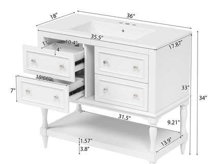Bathroom Vanity With Medicine Cabinet, Storage Cabinet With 4 Drawers, Adjustable Shelf Mirror